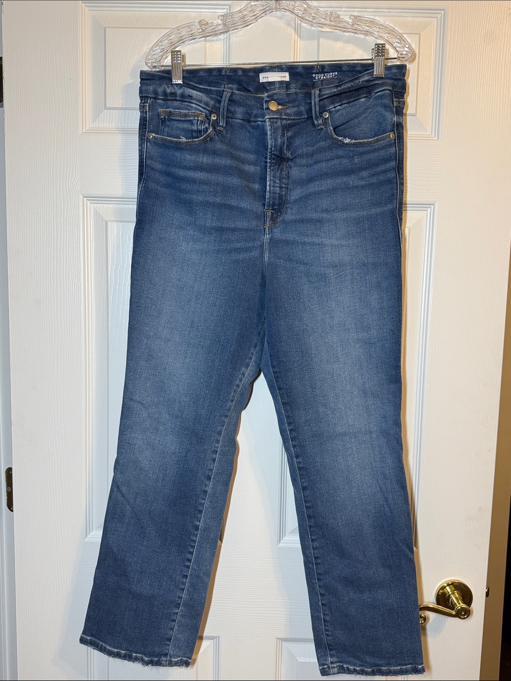 Good American Mid Blue High-Rise Cropped Jeans